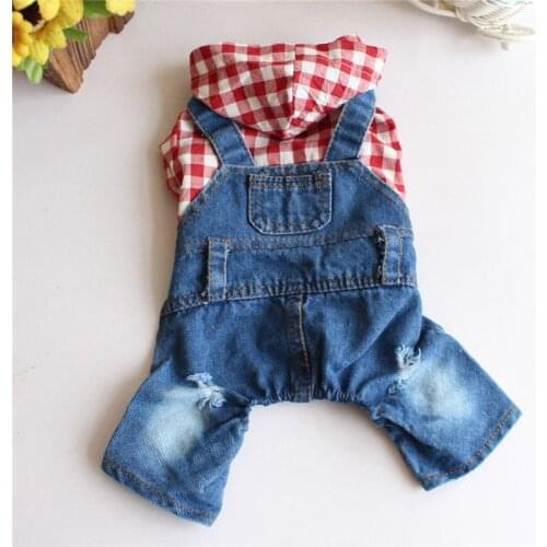 Fashion Jeans With Plaid Dog Clothes For Small Gogs Spring Autumn Pet Clothing Puppy Denim Clothes Pet Supplies