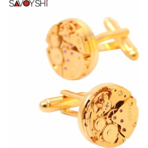 SAVOYSHI Fashion Mechanical Movement Watch Cufflinks For Men High Quality French Shirt Cuff buttons Gold Round Cuff links Wedding Gift