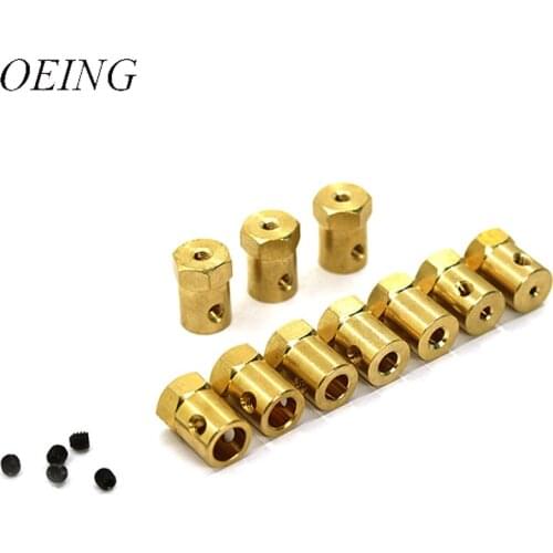 5Pcs/lot Hex Coupling 3mm 4mm 5mm 6mm 7mm 8mm Motor Flexible Coupling Tyre Wheel Brass Hex Coupler Set&wrench