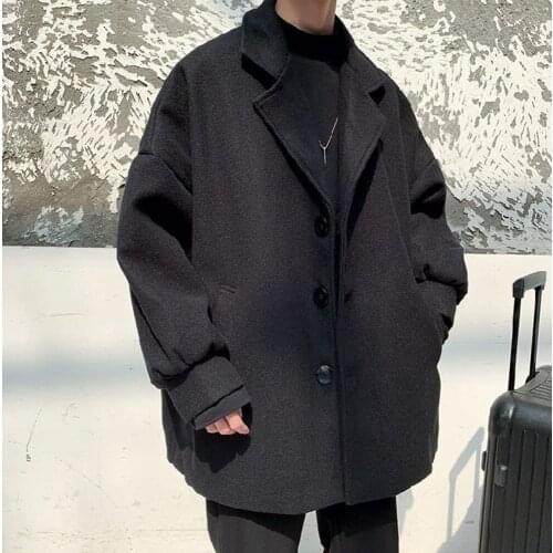 Mens Overcoat Korean New Winter Mens Style Windbreaker Wool Coat Men Medium Length Ulzzang Woolen Coat