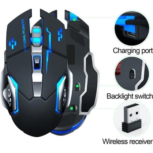 Gaming Mouse Rechargeable Wireless Mouse Silent 2400 DPI Ergonomic 7 Color RGB LED Backlit 2.4G USB Optical For Laptop Computer