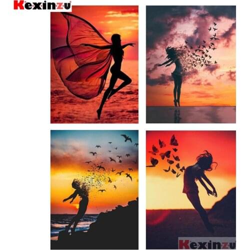 KEXINZU Diamond Painting Kit Portrait Woman 5D DIY Diamond Embroidery Sale Bird Sunset Rhinestones Full Mosaic Wall Art