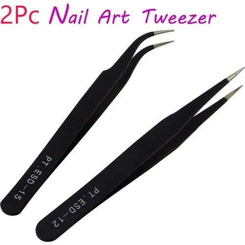 Nail Art Acrylic Gel Picking Tool Rhinestones Gem Decor Black Eyelash Tweezers Anti-static DIY hand clip 1.0MM black tweezers