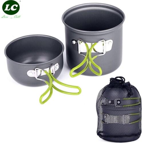Camping Cookware Set Hiking Picnic Cooking Set Non-stick Cookware Outdoor Aluminum Pots Pans Bowls with Foldable Handle