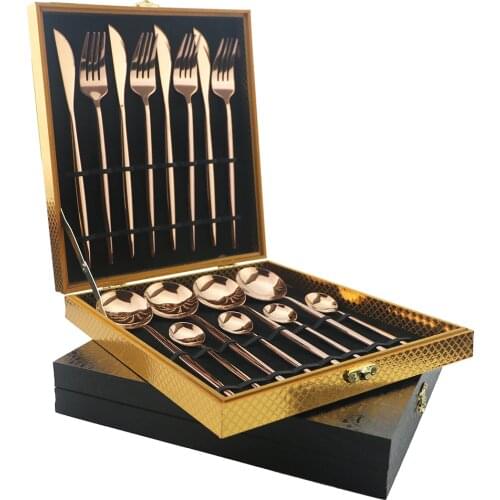 16Pcs/24Pcs Rose Dinnerware Set 18/10 Stainless Steel Dinner Knife Fork Spoon Gold Cutlery Set Rainbow Silverware With Giftbox
