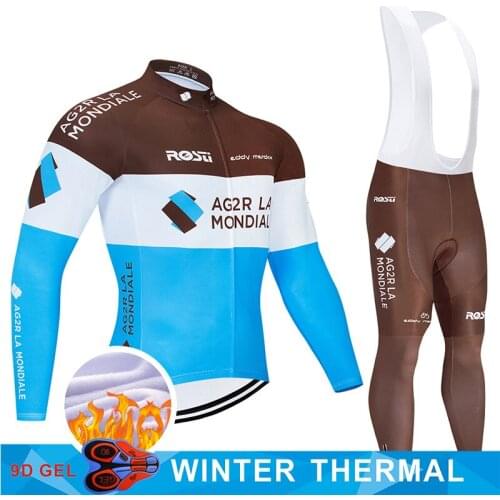 2022 New i2020 Team AG2R Cycling Jerseys Set MTB Uniform France Bike Clothing Mens Winter Thermal Fleece Bicycle Clothes Cycli