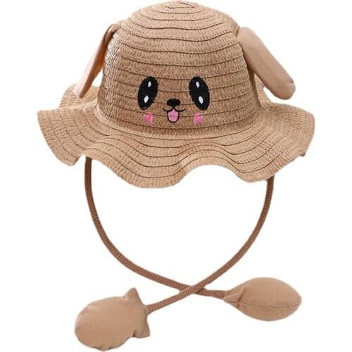 Children Bucket Hat Moving Ears Cute Cartoon Toy Straw Hat Boys Girls Funny Hat Birthday Gift Outdoor Sunscreen Summer Hats Caps