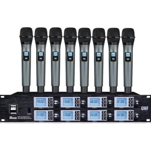Bolymic Professional Microphone System Headset Lavalier Handheld Microphone 4 Channel Wireless Mics System