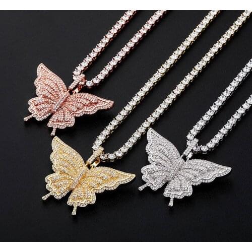 Lucky Sonny Hip Hop Bling Butterfly Pendant Men Women Jewelry CZ Iced Pendants & Necklaces Butterfly Pendant Necklace