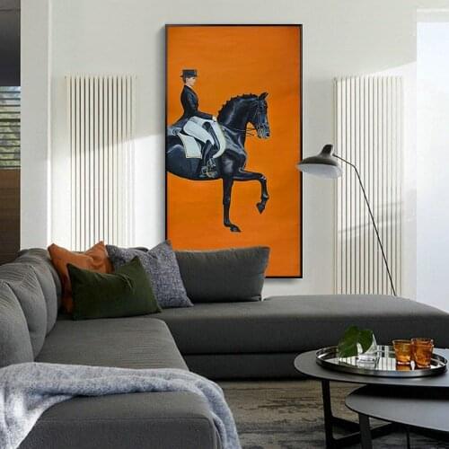 Modern HD Orange Horse Riding Pictures Canvas Prints Painting Wall Art Posters for Living Room Interior Office Home Decorative