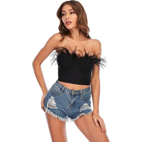 High Quality Fashion Celebrity Designer Pink Sexy Feather Off Shoulder Bandage Top 2021 New Autumn Sexy Night Club Top
