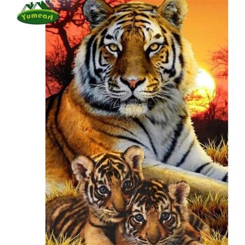 Yumeart Full Square Diamond Painting Cross Stitch Wild King Tiger Art 5D Diamond Embroidery Mosaic Kits Animal Decorations Home