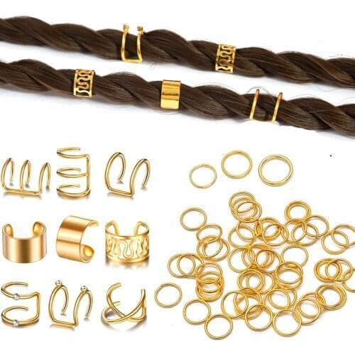 10-100Pcs/bag Hair Dread Braids Gold Color Micro Lock Tube Beads Adjustable Cuffs Clips for African Braids Hair Accessories