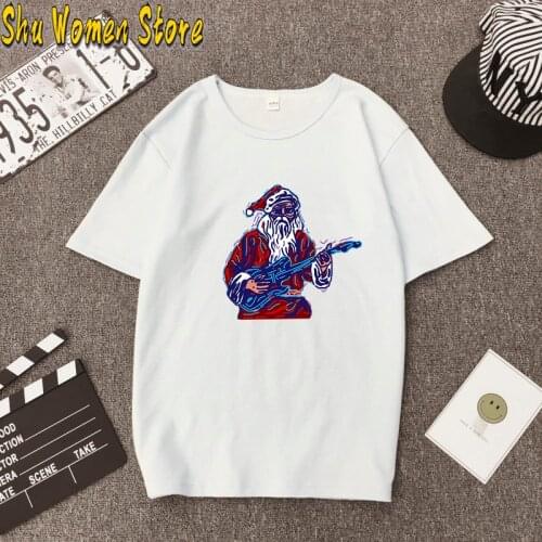 Womens T-shirt Unisex Rocking Santa Claus Guitar Father Christmas Xmas T Shirt New Arrivals Summer Cool Tee