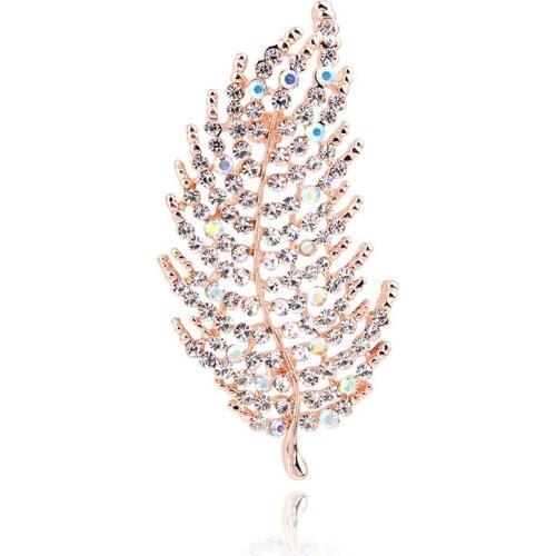 Brooch Fashion High-end Beauty Women Men Gold Zinc Alloy Crystal Exquisite Feather Pin Clothing Accessories Event Party Wedding