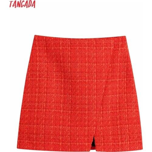 Tangada 2021 Autumn Winter Women Tweed Skirts Faldas Mujer Zipper Female Mini Skirt BE310
