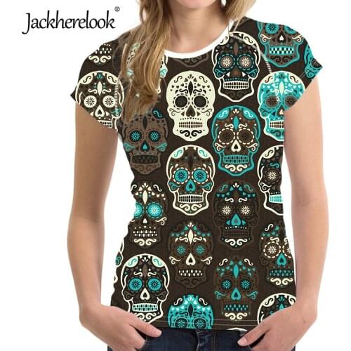 Jackherelook Shirt Women 2020 Vintage Sugar Skull 3D Prints Fashion Tops Tshirts Woman Clothes T-Shirt Ladies Graphic Female Tee