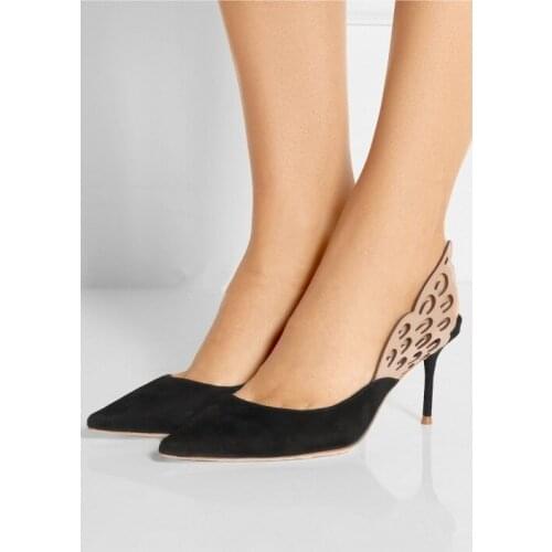 Black Suede White Leather High Heels Butterfly Angel Wing Ladies Pumps Glitter Sexy Pointed Toe Woman Party Runway Bridal shoes