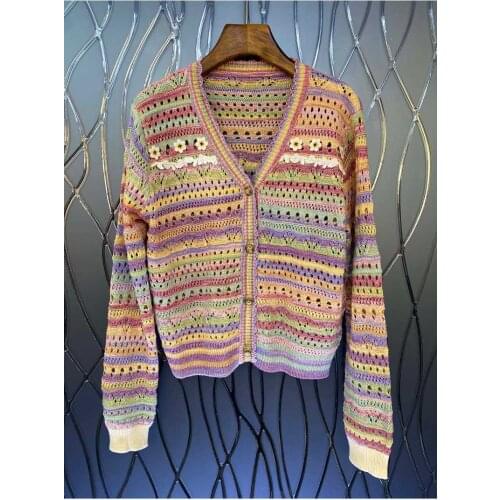 2021 Autumn Fashion Sweater Cardigans High Quality Women V-Neck Crochet Knitting Long Sleeve Casual Cardigan Tops Coat Outfits