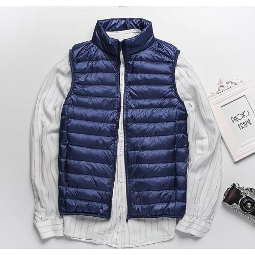 Winter Men Duck Down Vest Coat Ultralight Sleeveless Puffer Vest Jacket Fashion Stand Collar Windproof Duck Down Waistcoat