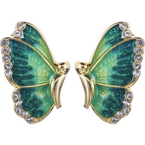 2021 Women Earrings Fashion Oil Painted Butterfly Animal Design Rhinestone Stud Earrings Women Birthday Jewelry Girls Best Gift