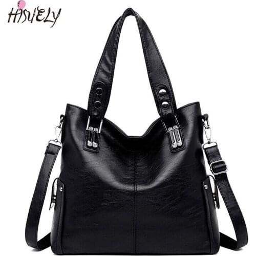 2021 Luxury Fashion High Quality Women Leather Handbag New Hot Black Rivet Package Large Tote Famous Designer Shoulder Bag Purse