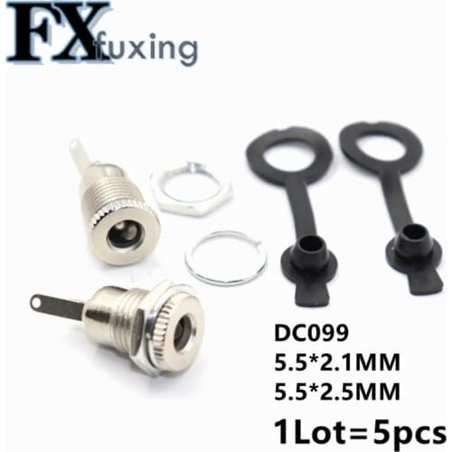 5PCS/LOT DC099 5.5 x 2.1mm 5.5 x 2.5mm DC Power Jack Socket Female Panel Mount Connector DC-099 5.5*2.1 5.5*2.5 mm Open Hole 11M