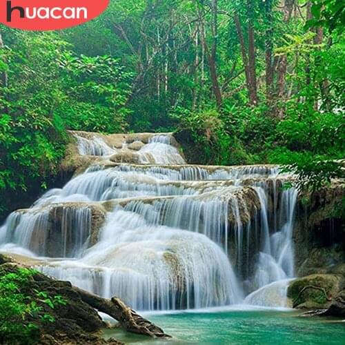 HUACAN Diy Diamond Painting Waterfall Scenery Mosaic Spring Forest Landscape Embroidery River Home Decor