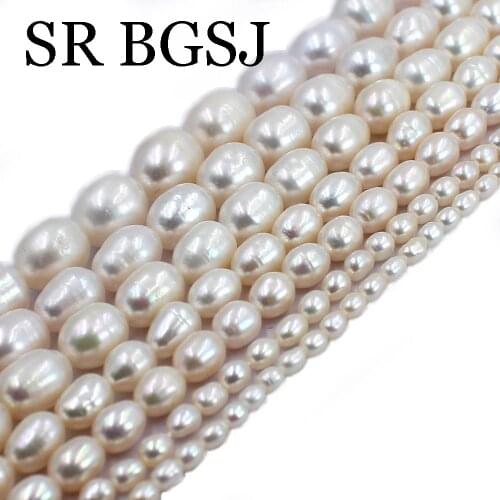 Free Ship 2-10mm DIY Jewelry Wholesale White Baroque Olivary Rice Natural Freshwater Pearl Beads Strand 14inch