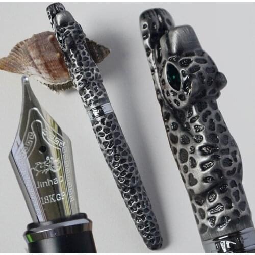 NOBLE JINHAO ANTIQUE GREY / GOLDEN 0.7mm BROAD NIB FOUNTAIN PEN LEOPARD GREY EYE BUSINESS OFFICE GIFT COLLECTION