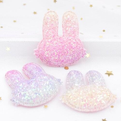 6Pcs Shiny Gradient Iridescence Padded Patches Cartoon Rabbit Glitter Applique for DIY Craft Hair Clip Bow Decor Accessories S08