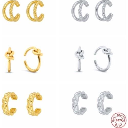 BOAKO 925 Sterling Silver Korean Minimalist Knot Ear Cuff Winding Ear Clip Earrings Non Pierced Stackable Ear Buckle Fine Jewel