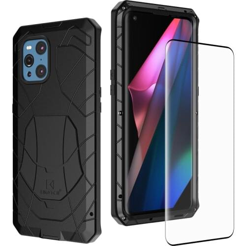 For OPPO Find X3 Pro Phone Case Hard Aluminum Metal Tempered Glass Screen Protector Heavy Duty Protection FindX3 Pro Cover
