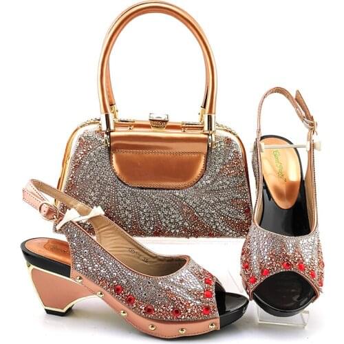 Doershow Italian Shoes and Bags To Match Shoes with Bag Set Decorated with Rhinestone Nigerian Women Wedding Shoes set!HUY1-22