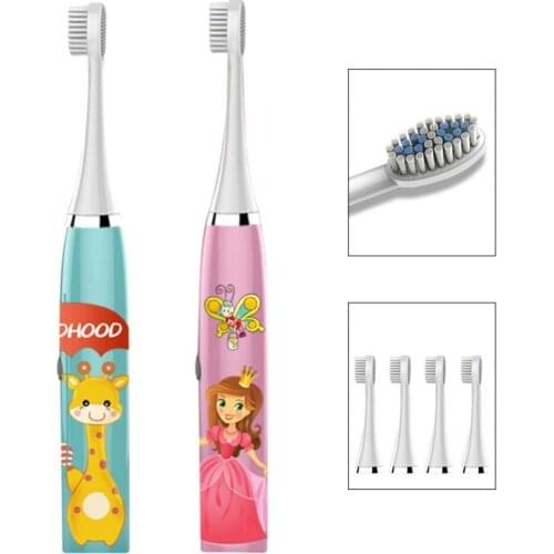 Electric Toothbrush Kids Cartoon Pattern Cleaning Brush Waterproof Charger Smart Timer Vibrating Sonic Ultrasonic Teeth Brush