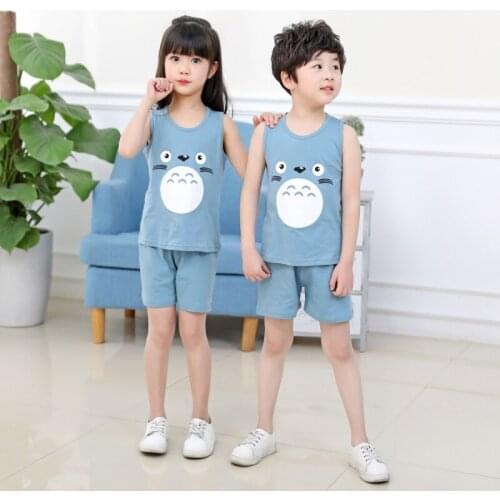Totoro Clothing Set For Children Summer Boys Girls Tees Tops + Shorts 2PCS Cotton Kids T-shirts Vest Cartoon Soft Quality 90-140
