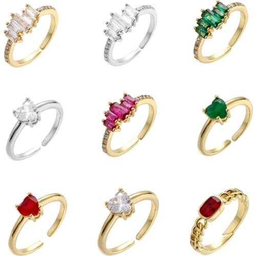 HECHENG Colorful Rainestone Ring,Plating Gold Simple Ruby Ring Women Fashion Party Jewelry Accessories Engagement Gift