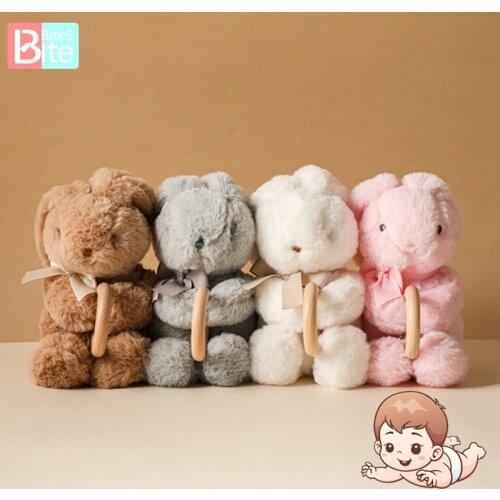 Bite Bites Baby Toy 1pcs Cartoon Animal Plush Toy With Wooden Ring Series Stuffed Animals Toys for Kids Baby Birthday Gifts