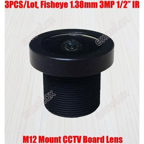 3PCS/Lot 3MP 1/2" 1.38mm 180 Degrees Fisheye Super Wide Angle View Board Lens M12 Mount Fish Eye for CCTV Analog IP Camera