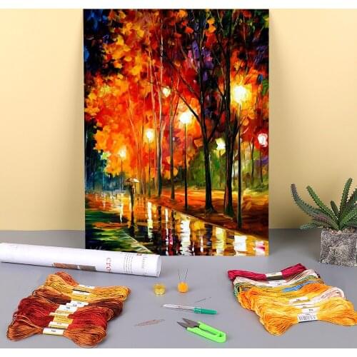 Oil Painting Style The Night Pre-Printed 11CT Cross-Stitch DIY Embroidery Complete Kit DMC Threads Handiwork Handmade Gift