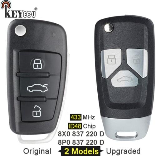 KEYECU 433MHz ID48 P/N:8P0 837 220 D / 8X0 837 220 D Original/ Upgraded Flip 3 Button Remote Key Fob for Audi A1 A3 RS3 S3 Q3 TT