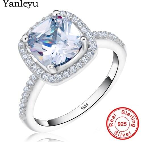 Yanleyu Hot Sale Wedding Rings for Women Princess Cubic Zircon CZ Ring Luxury 925 Sterling Silver Engagement Jewelry Anel PR097