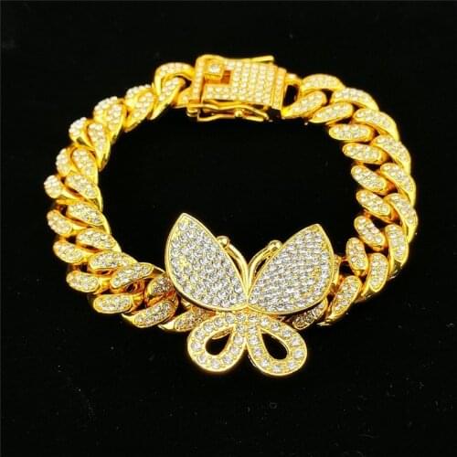 3pcs Hip Hop 12mm Micro Pave Cubic Zircon Cuban Link Bracelet With Small Butterfly 8inch Ankle Punk Miami Bracelet