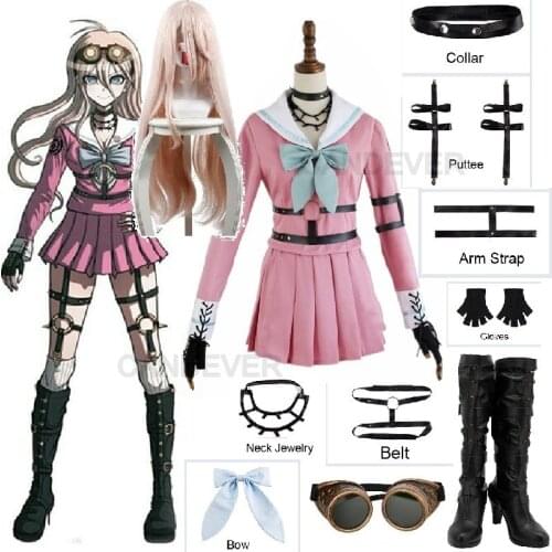 Danganronpa MIU Iruma Cosplay Costume Game Danganronpa V3 Killing Harmony Pink Uniform Costume Women Outfit glasse shoes wig