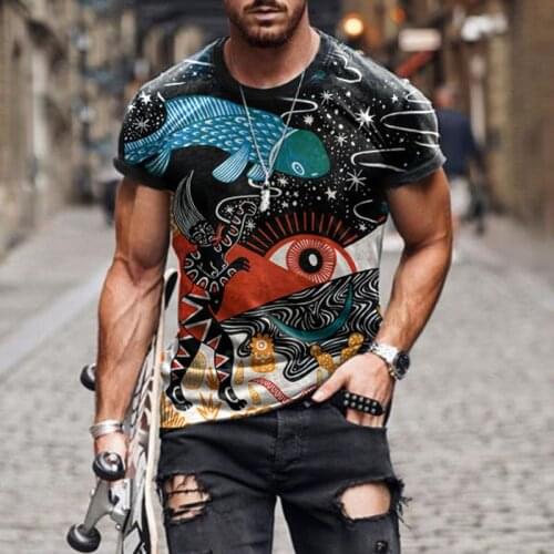 2021 Summer New Mens Vintage Oversized Short Sleeve T Shirts Fashion Harajuku 3D Print O Collared Man Tshirt Ropa Anime Poleras
