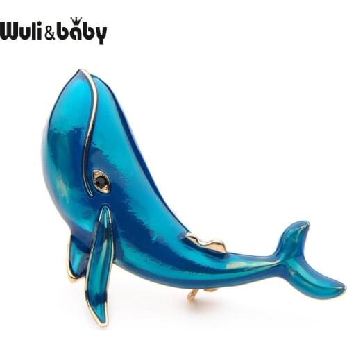 Wuli&baby Blue Whale Enamel Dolphin Whale Brooches Alloy Fish Animal Men Womens Weddings Party Banquet Brooch Lovely Gifts
