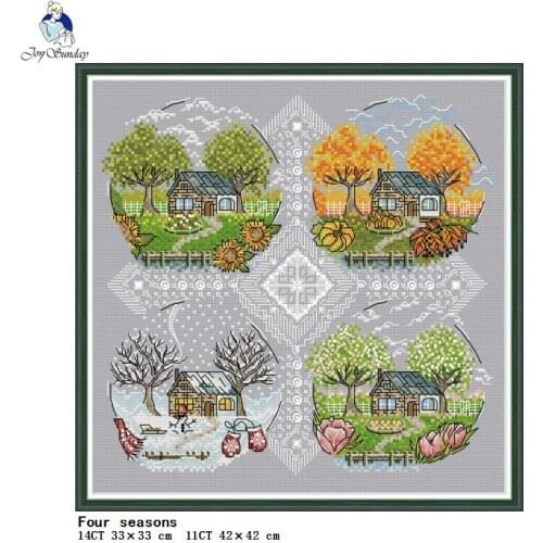 Four seasons scenery of the cottage Cross stitch kits 14CT 11CT Cotton thread printed canvas embroidery set Needlework craft kit