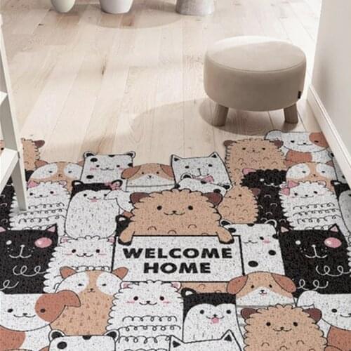 Hello Floral PVC Doormat Outdoor Cute Cartoon Doormat Waterproof Non Slip Washable Quickly Absorb Moisture and Resist Dirt Rugs