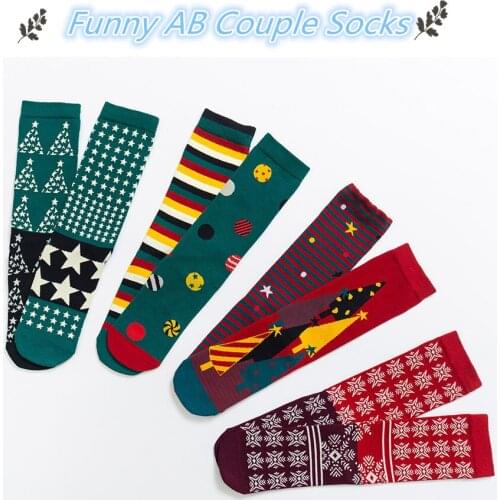 New Fashion Cotton AB Couple Socks Harajuku Funny Winter Spring Autumn Unisex Stockings Happy Presents for Men Nice Gift Women
