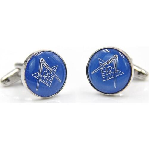 NEWEST Freemason Cufflinks Blue Round Free Mason Cuff Links Cuff Button Mens Fashion Masonic Jewelry Accessory Gift 10pairs/lot